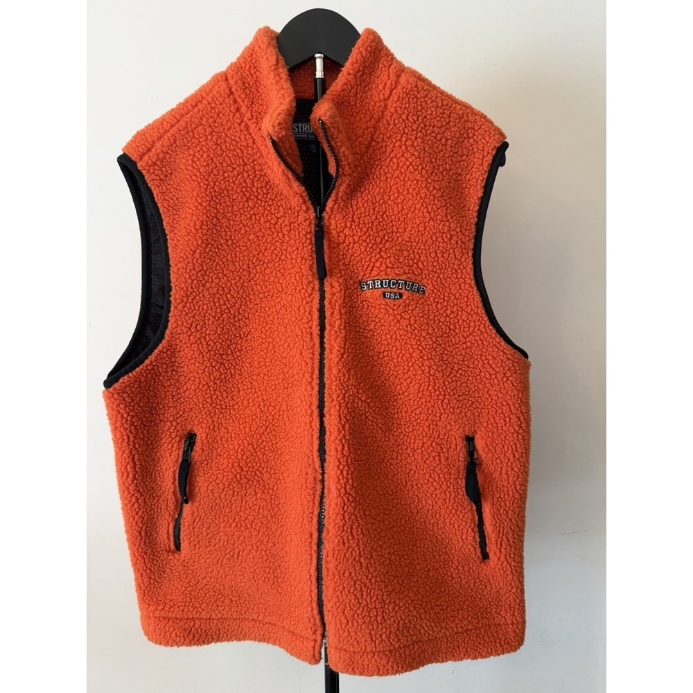 Vintage 90's STRUCTURE Men's Fleece Zippered Vest Size M Orange